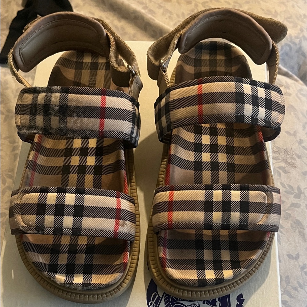 Burberry Kids Check Pattern Sandals - Beige and Red